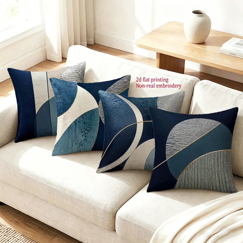 4pc Set of 4 Modern Geometric Abstract Throw Pillow Covers  Navy Blue Gold Line Decorative Cushion Cases for Home Sofa Bedroom