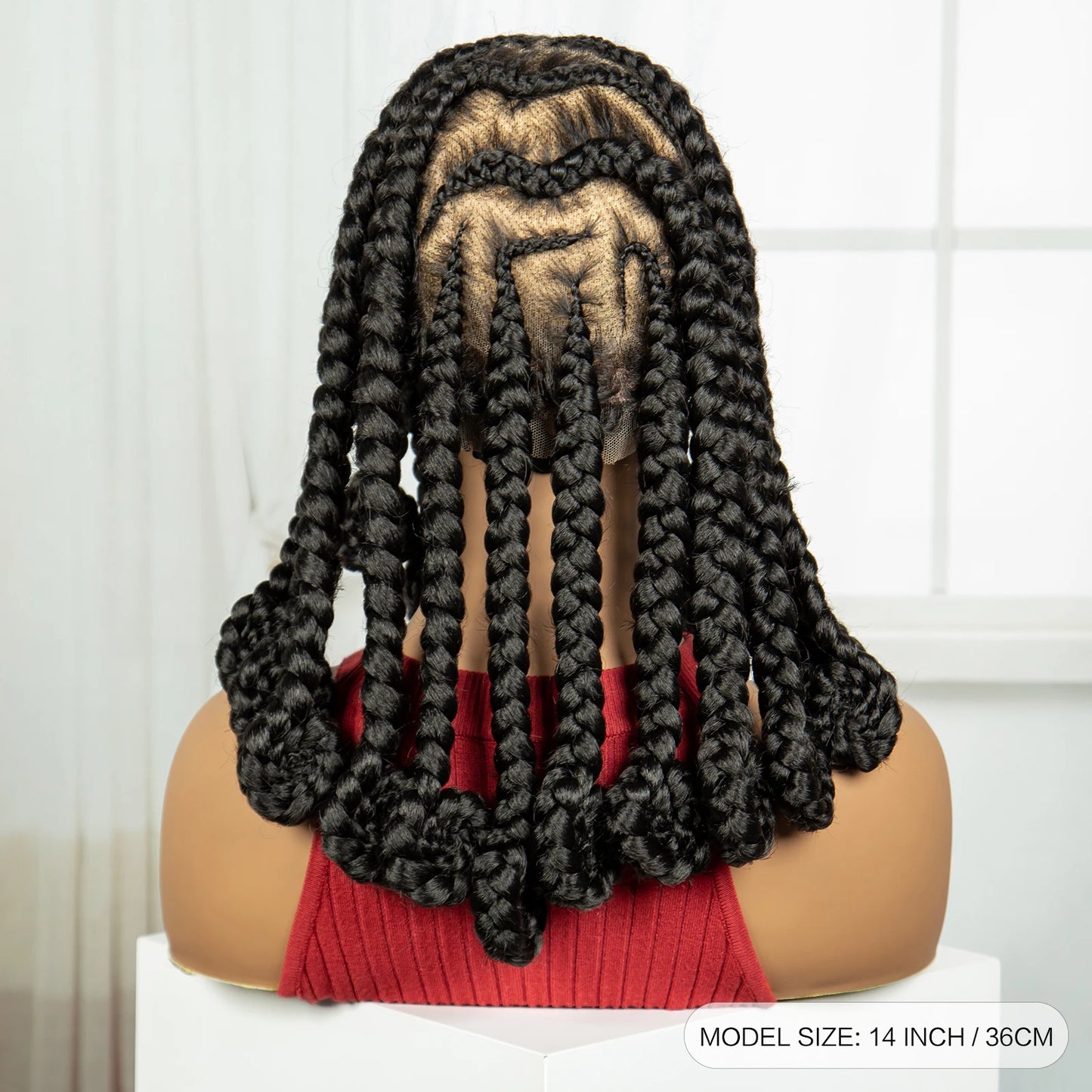 Synthetic Full Lace Bantu Braids Wig with Baby Hair 14Inch Natural Lace Front Braided Wig Handmade Cornrow Braid for Black Women