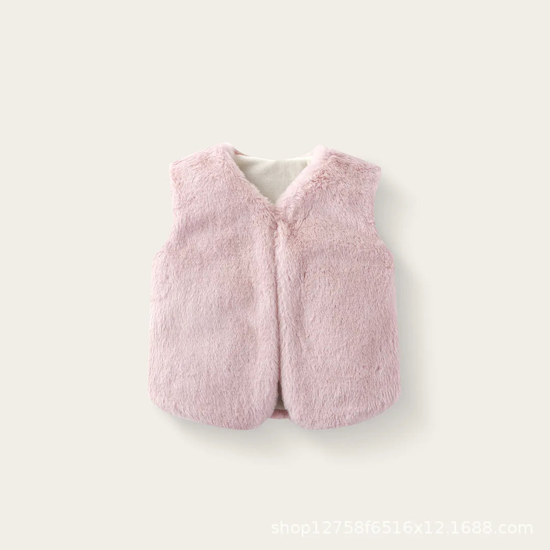 2025 Baby bodysuit Girls' imitation fur vest Children's plush vest Autumn and winter vest Girls' plush thermal vest jacket whole
