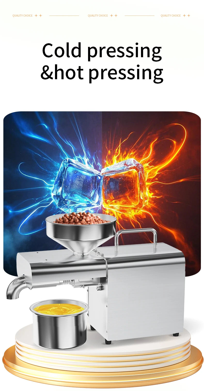 Electric Oil Press Machine, Cold/Hot for Home Use Automatic Oil Extractor for Peanut, Sesame, Sunflower Seeds, Stainless