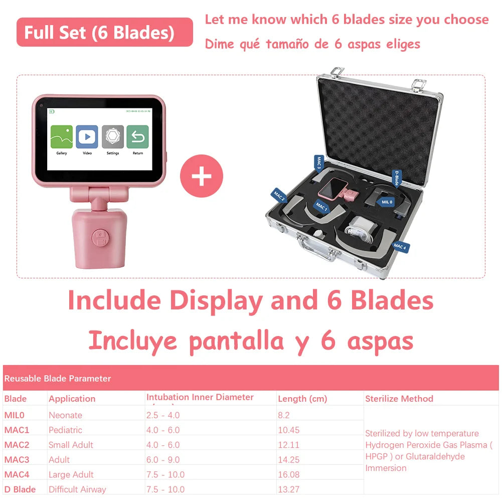 3.5" Touch Screen Video Laryngoscope for Anesthesia, 6 Blades Optional & Customizable Combination