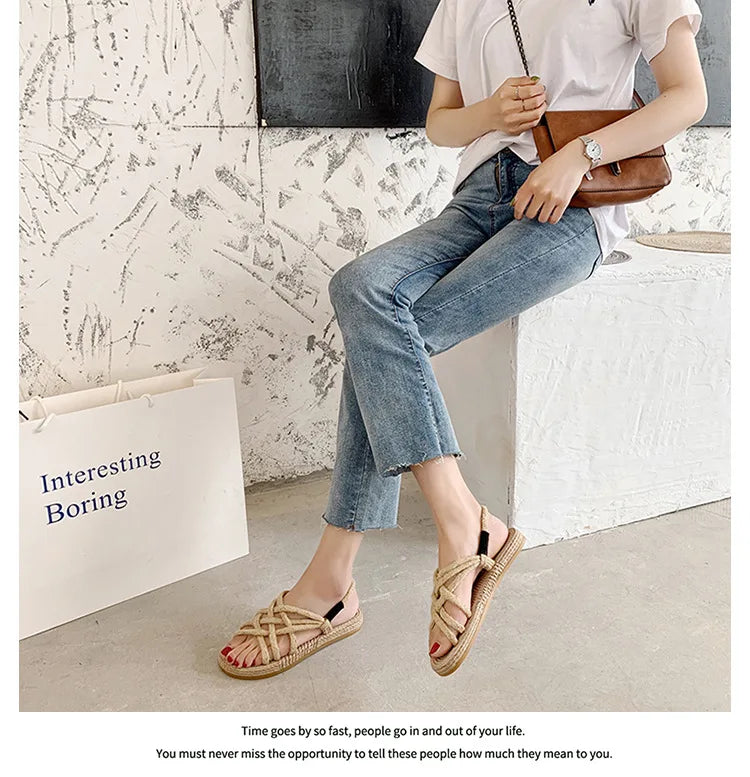 Woman Sandals Shoes Braided Rope with Traditional Casual Style and Simple Creativity Fashion Sandals Women Summer Shoes Zapatos
