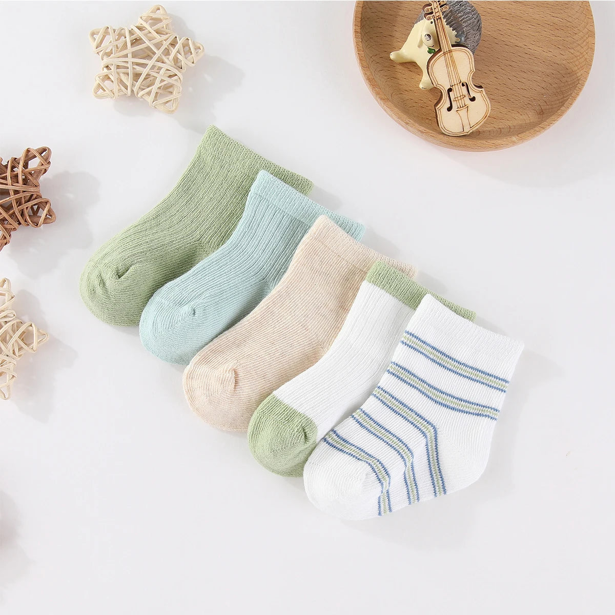 Kiddiezoom 5 Pairs Fashion Newborn Baby Boy Girl mid-calf Socks Cotton Soft Breathable Infant Accessories Four Seasons 0-12M