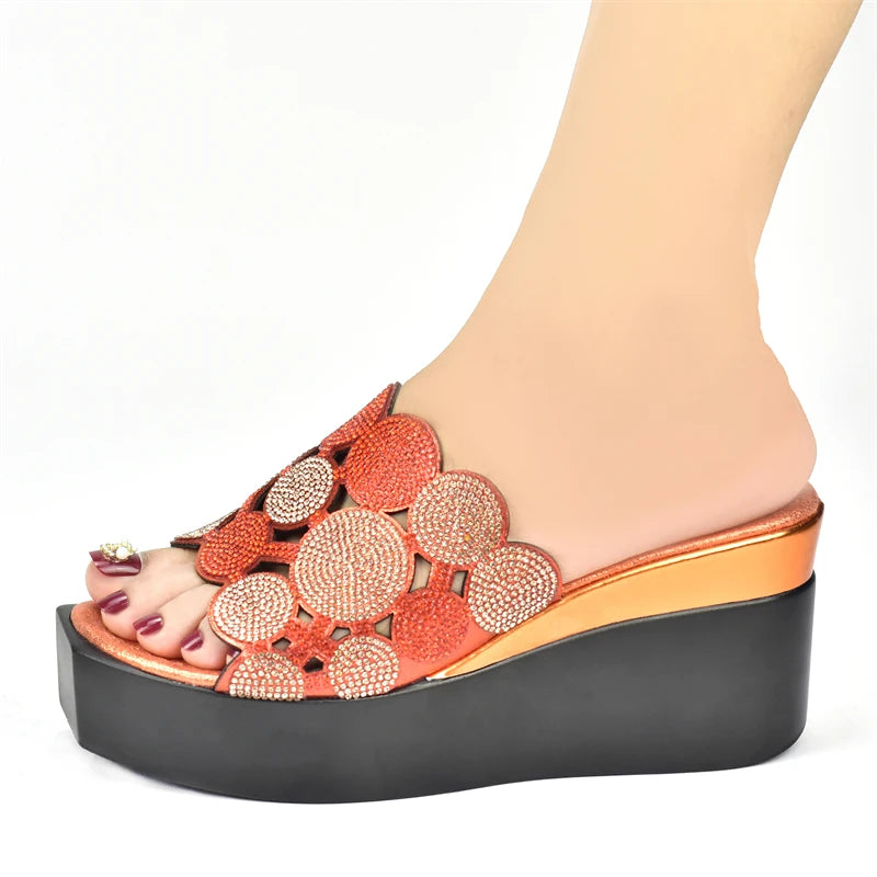 New Fashion Lady Shoes with Rhinestone Crystal Design Open Toe Sexy Nigerian Ladies Shoes Party Wedding Shoes Slippers Pumps