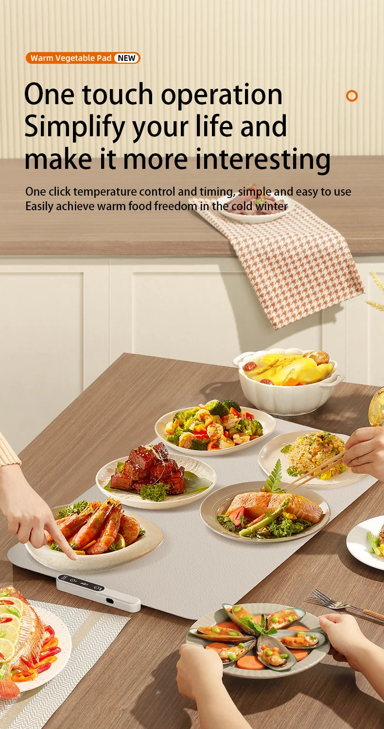 TINSOL Food Warmer Pad Foldable Silicone Heating Pad Portable Meal Cart Insulation Pad 8-Level Temperature Adjustment