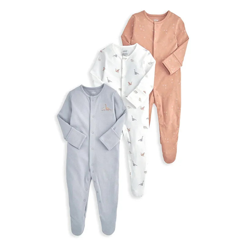 3pcs/Lot Cotton Soft Baby Romper Jumpsuit for Boys Girls with Zipper Footed Long Sleeve Pajama Sleepsuit Outfit Infant Clothes