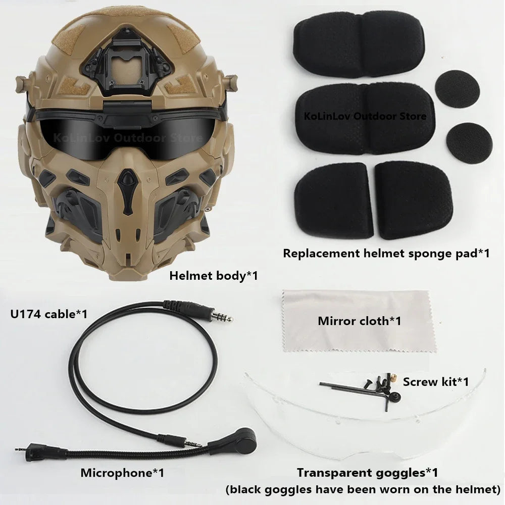 Militar Helmet FAST Helmet Built-in Communication Headset Anti-fog Fan W-Ronin Assault Helmet Detachable Mask Replacement Lens