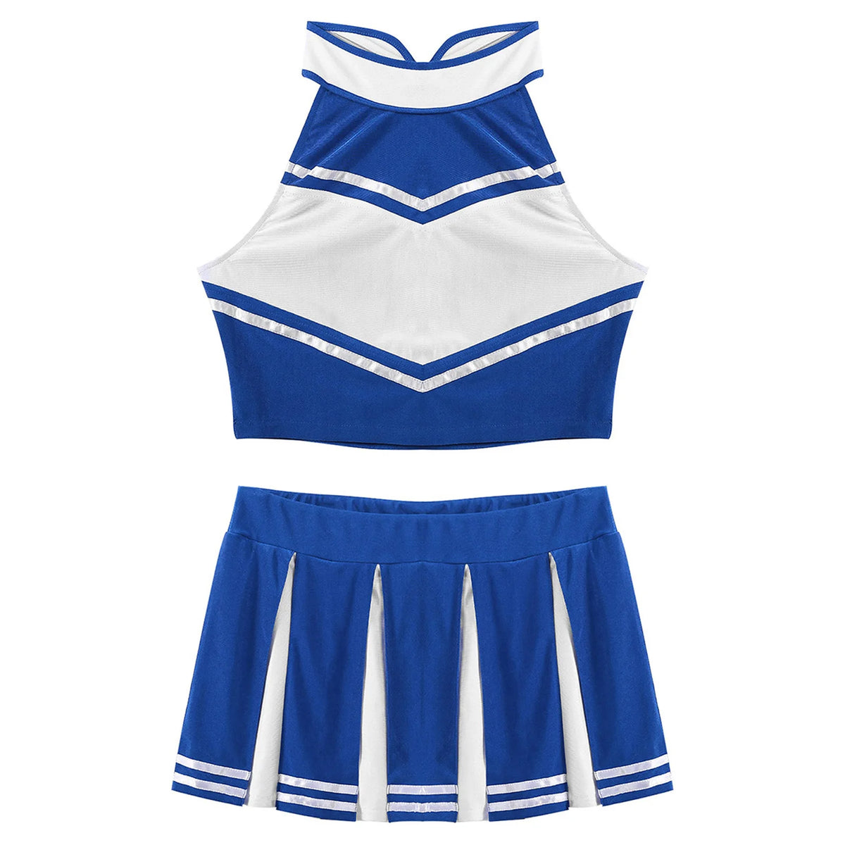 Women's Cheerleader Cosplay Costume Uniform Outfit Stand Collar Crop Top with Mini Pleated Skirts Carnival Cheerleading Suit
