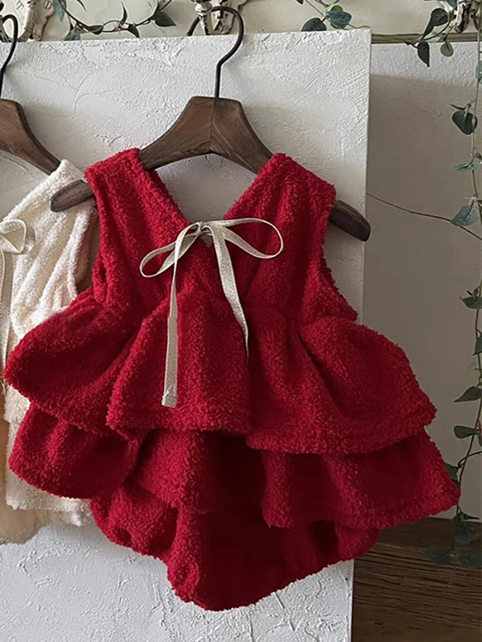 MILANCEL New Winter Baby Bodysuit 3-24M Solid Color Sweet  Infant Girls Pinafore Dress Cute Bow Thicken Loose Toddler Clothes