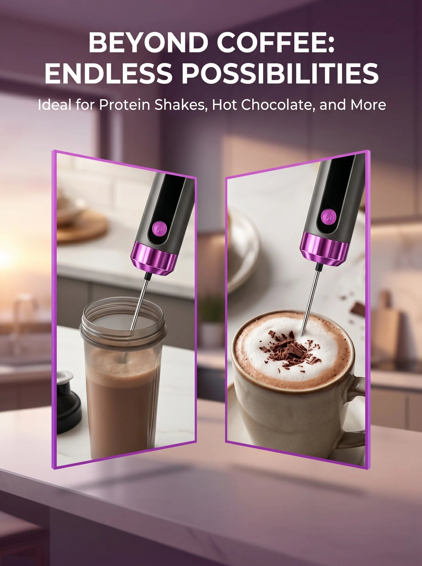 Electric Milk Frother USB Rechargeable Handheld 3 Speeds Coffee Foam Maker Cappuccino Frothing Wand Mixer for Kitchen Cafe Use