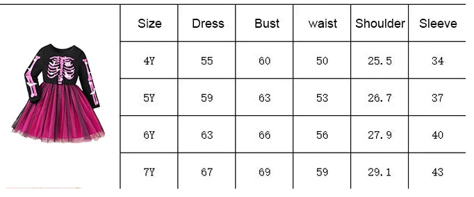 Girls Halloween Dress 2-7 Years Rainbow Skeleton Costume with Glow-in-Dark Print Toddler Party Dress for Witch Party & Cosplay