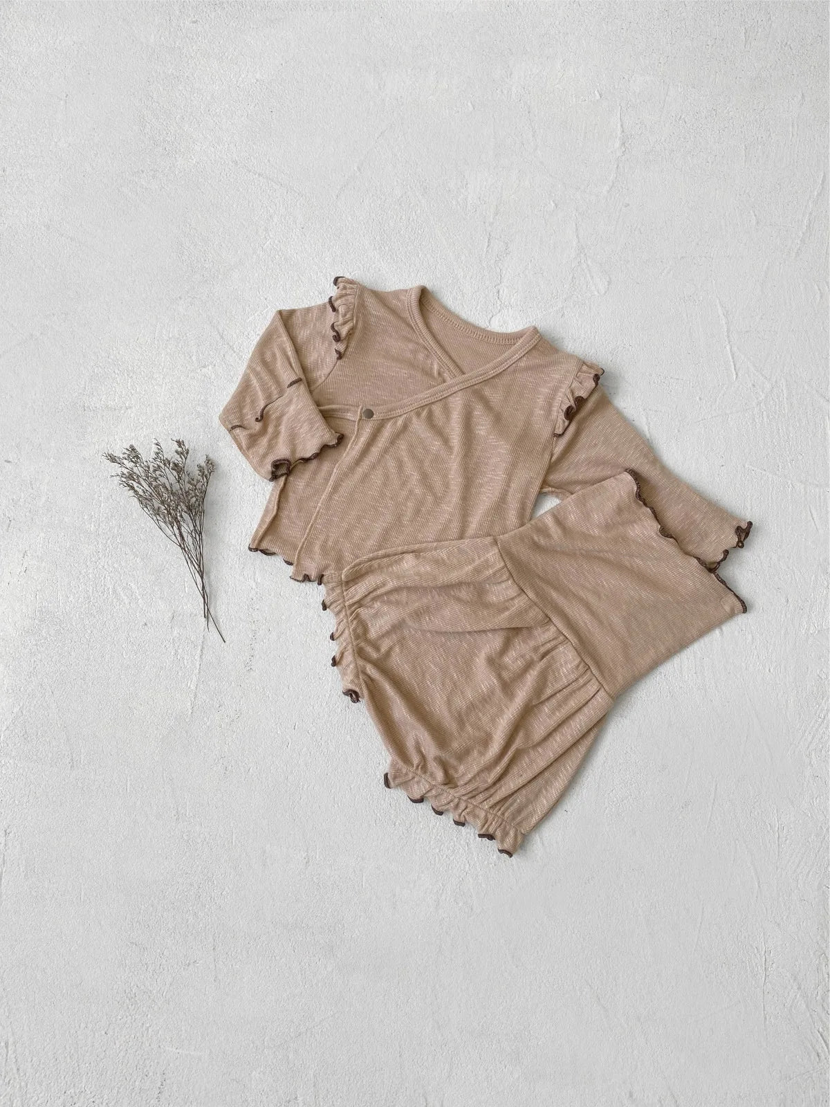 6738 Baby Clothing Set 2025 Autumn New Baby Girl's Home Suit Flying Sleeve Top+High Waist Belly Shorts Pajamas Set