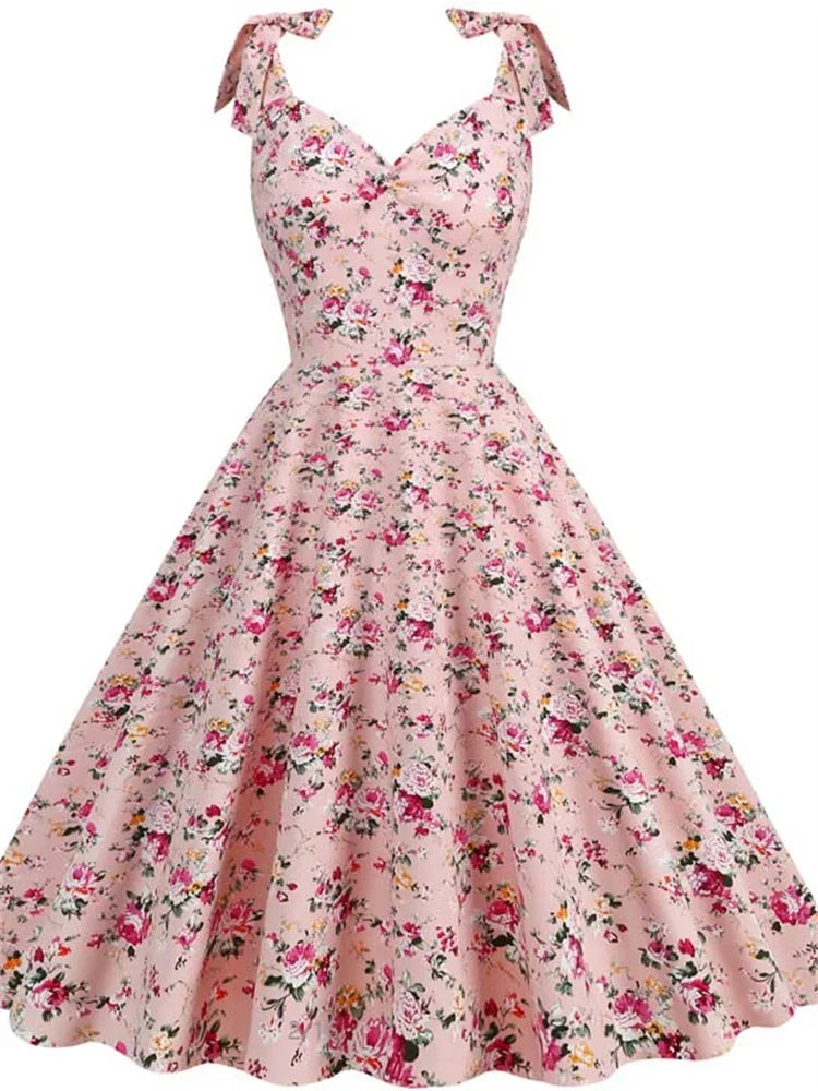 2024 New Fashion Women Summer Dress Retro 50s 60s Robe Femme Rockabilly Pinup Party Vestidos Casual Elegant Floral Office Dress