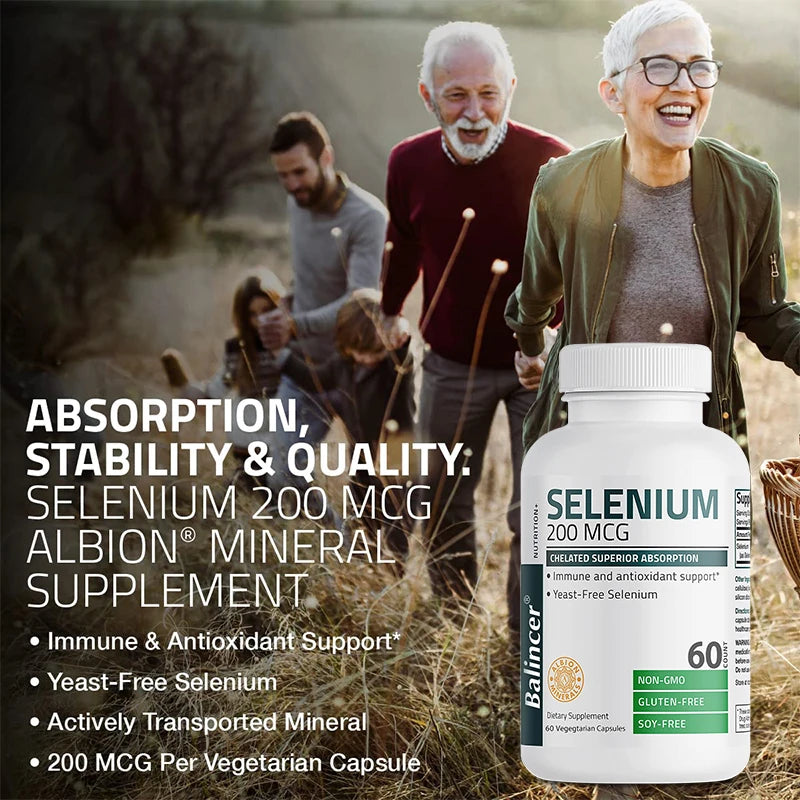 Organic Selenium Capsules - Vitamin D for Heart, Bone, Metabolism & Immune Health, Improves Brain Function, High Absorption