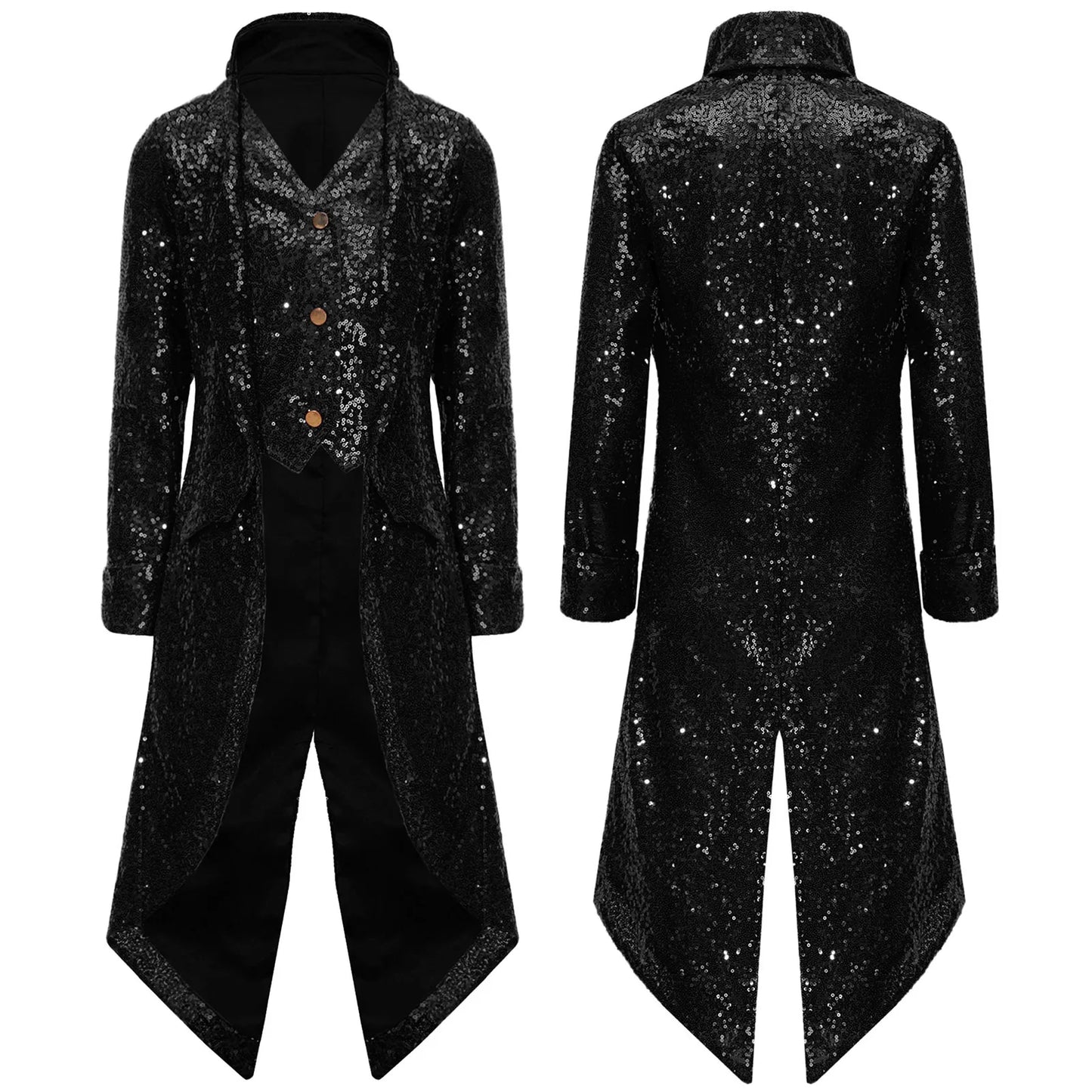 Kids Boys Halloween Medieval Renaissance Costume Sparkly Sequins Victorian Tailcoat Jacket Frock Coat Long Sleeve Gothic Tuxedo