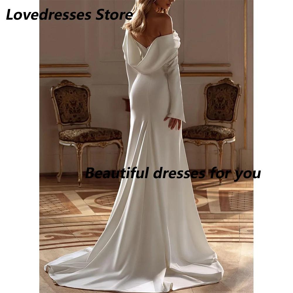 Modest Trumpet Wedding Dress Customized Off-The-Shoulder Long Sleeves Mermaid Simple Bridal Gown Sweep Train Bride Dresses