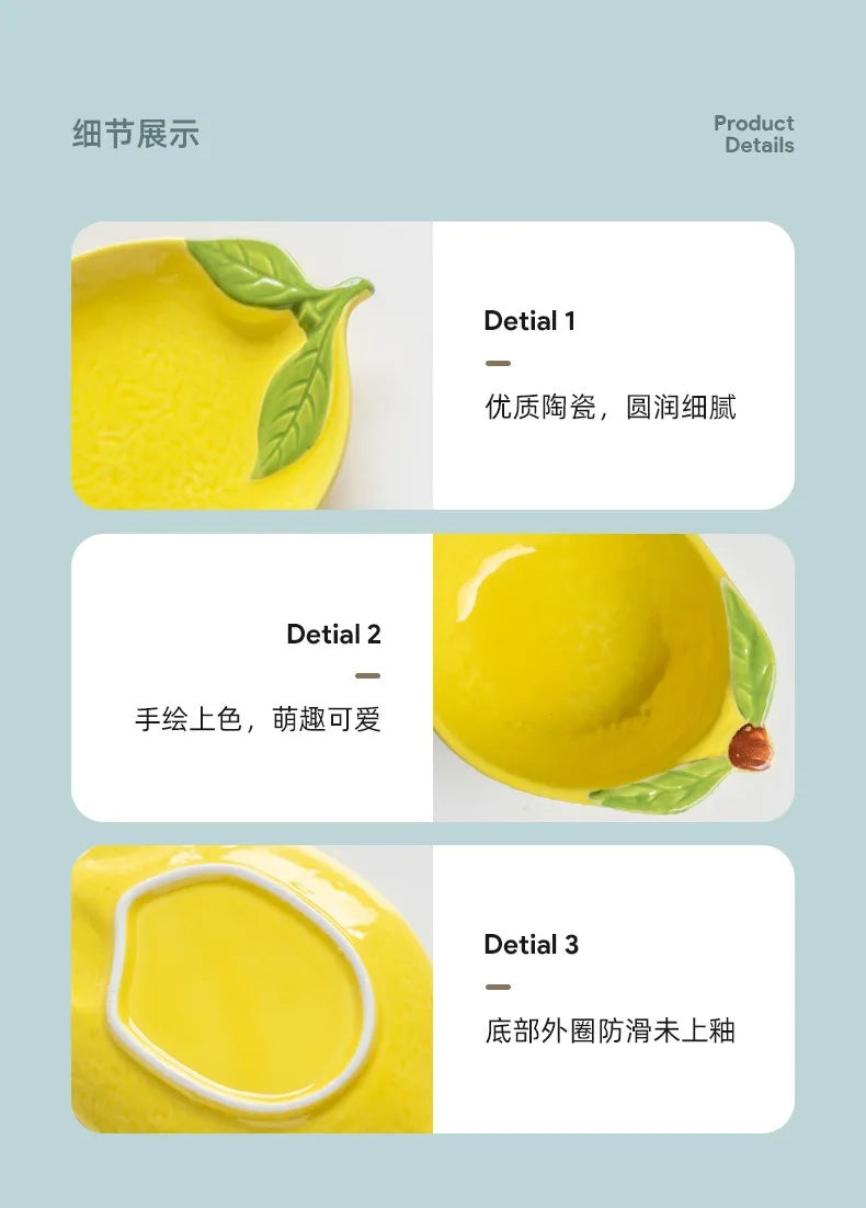 Creative Cartoon Lemon Shaped Ceramic Salad Bowl Soup Bowl Family Fruit Snack Plate Kitchen Utensils Accessories