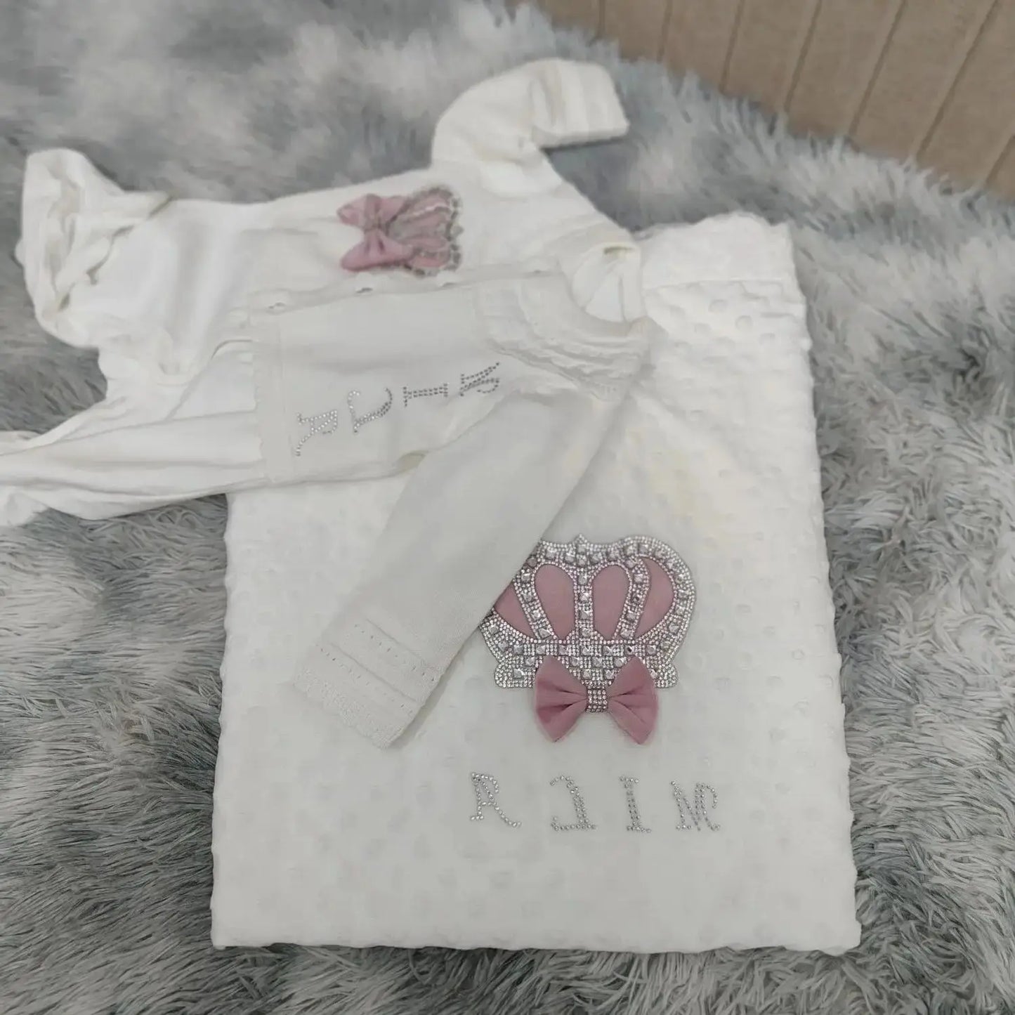 5pcs Newborn Baby Embroidery Lace Romper Outfit Clothing Cotton Infant Wrapped Baby Products Pants Mittens Receiving Blanket