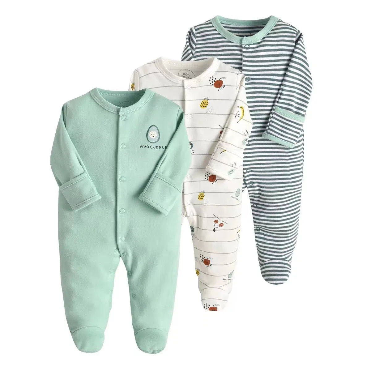 3pcs/Lot Cotton Soft Baby Romper Jumpsuit for Boys Girls with Zipper Footed Long Sleeve Pajama Sleepsuit Outfit Infant Clothes