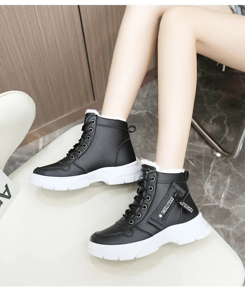 2025 New Winter Thick-soled Women Sneakers Warm Plus Velvet Cotton Shoes Large Size 42 Height-increasing Platform Women's Shoes