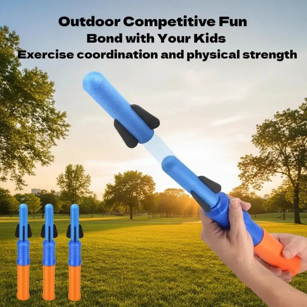 Hand Push Rocket Launcher Toy Set Foam Rockets Outdoor Garden Party Game Birthday Present Summer Funny Playing Toys
