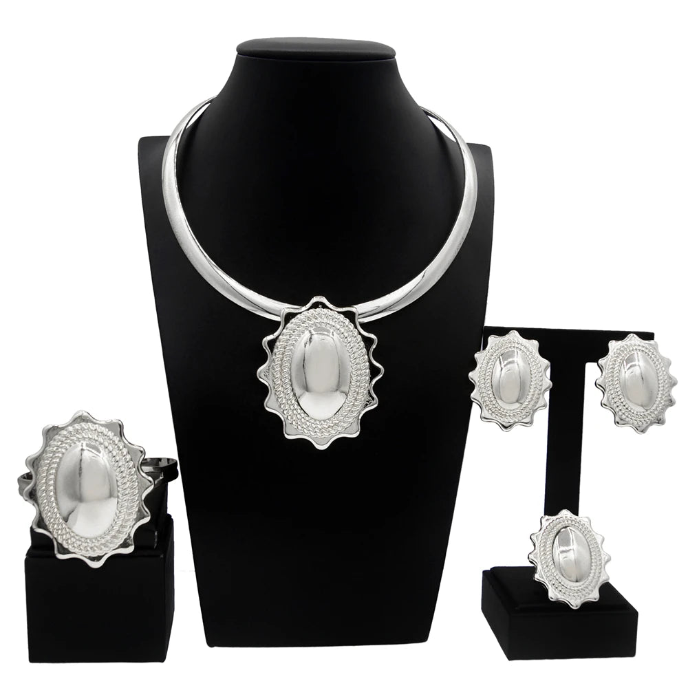 Jewelry Sets For Women Pendant Necklace Gold Plated Silver Simple Fashion Design Big Earring Bracelet Ring Sets Exquisite Gifts