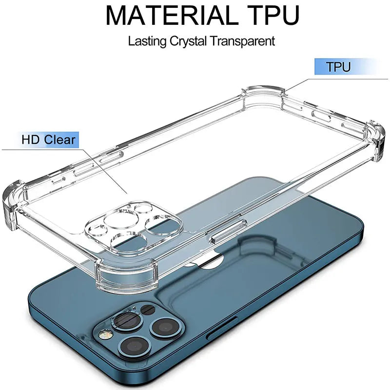 Thick Shockproof Silicone Clear Phone Case For iPhone 16 15 14 13 12 11 Pro Max Mini X XS XR 6 7 8 Plus Lens Protection Cover