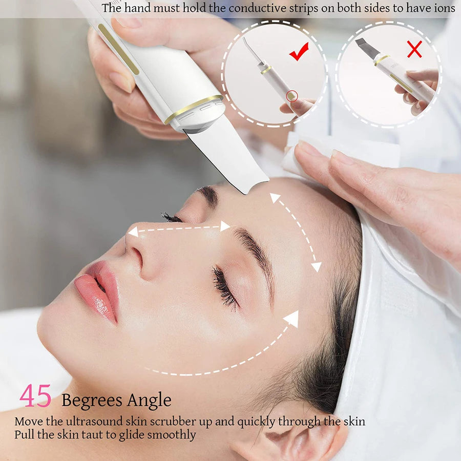 Ultrasonic skin scrub, facial skin cleansing, pore blackhead cleaning machine, and skincare tools for deep facial cleansing