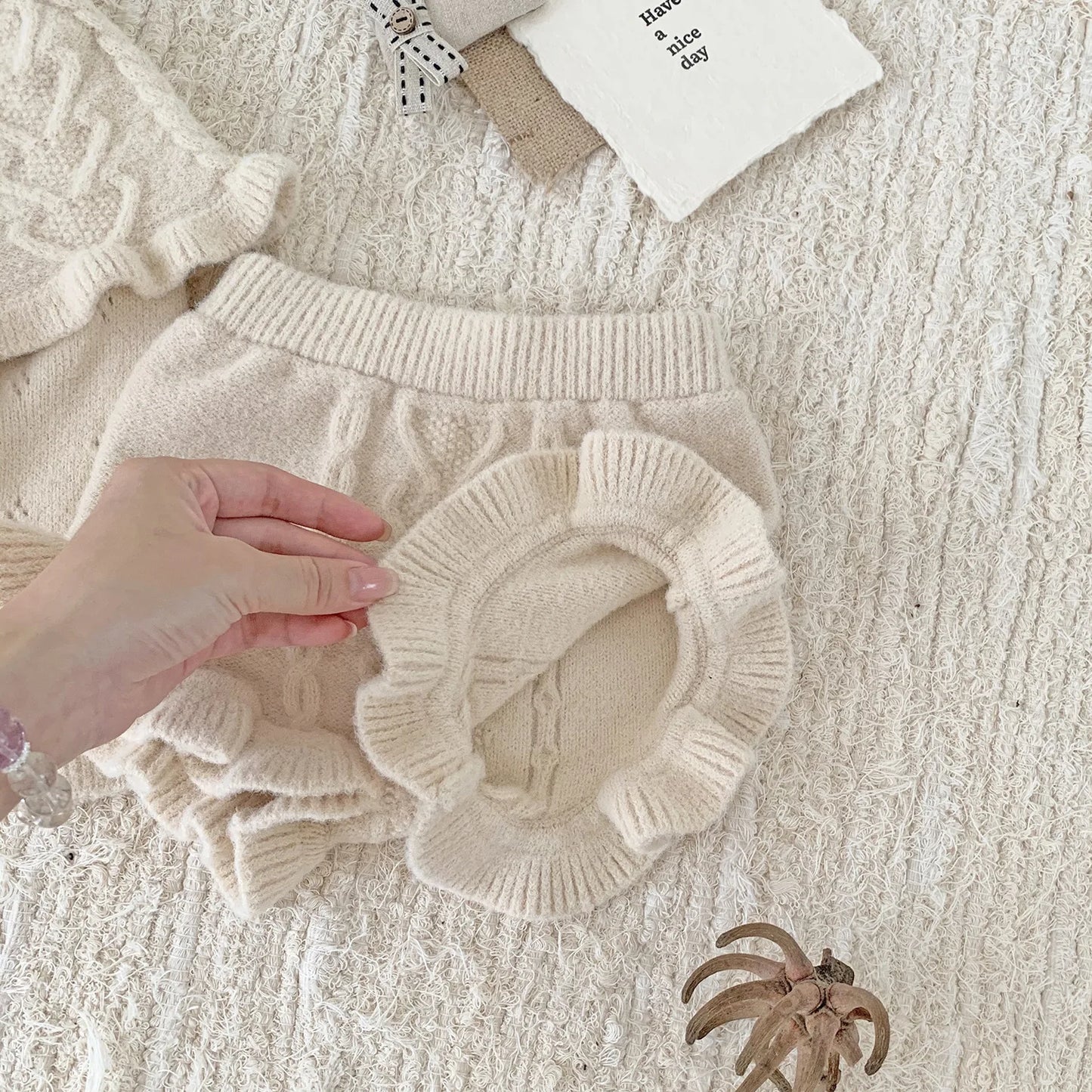4487 Baby Clothing Set 2024 Autumn and Winter Baby Knitted Sweater Suit Twist Sweater +pp Short
