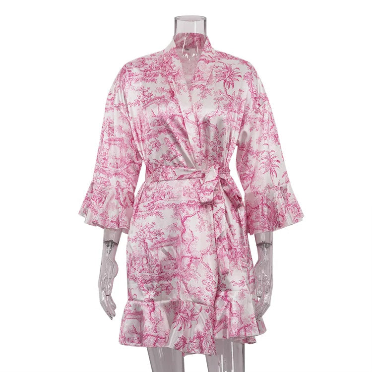 Tossy Ruffled Printed Lace-Up MIni Dress Women V-Neck Patchwork Contrast Fashion Elegant Bandage Party Dress Female Summer Dress