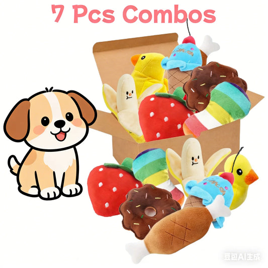 7-Piece Set of Puppy Sound Toys Loose Chewing Pet Chewing Plush Fruit Snacks and Vegetable Combo Toys Suitable for Cute Playm