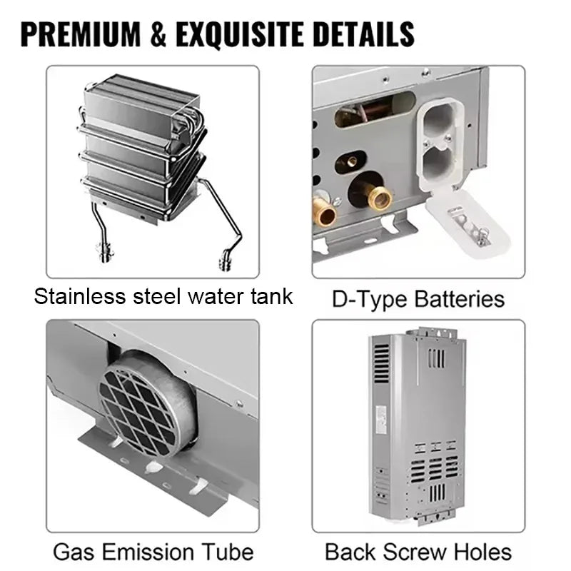DIVEDEER 6L–18L Portable Instant-Heat LPG Water Heater for Home Use Stainless Steel Construction, Easy Installation