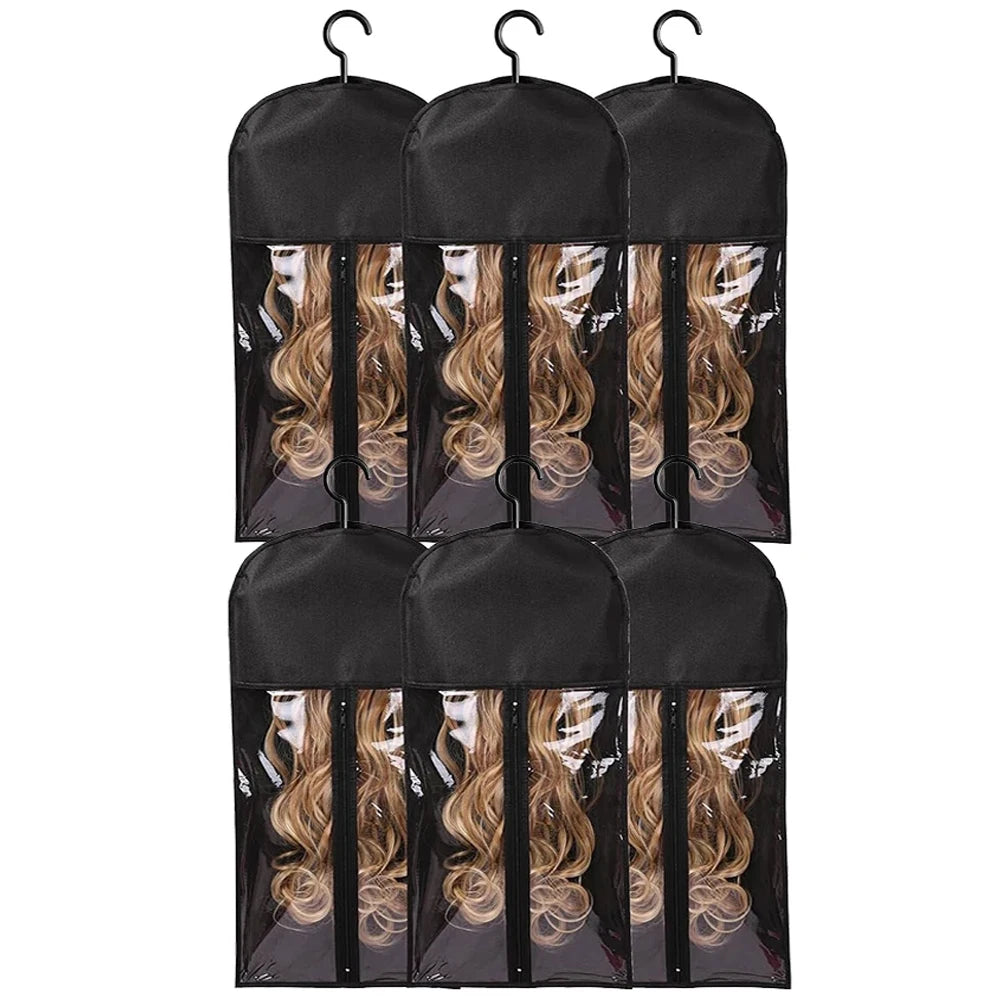 1/3/6pcs Premium Wig Storage Bags with Sturdy Metal Hangers - Black Transparent Design for Multiple Wigs & Hair Extensions