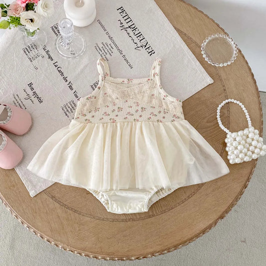 Korean-style baby girl summer floral sling mesh dress, baby girl sweet and cute sling dress, very suitable for daily and outdoor