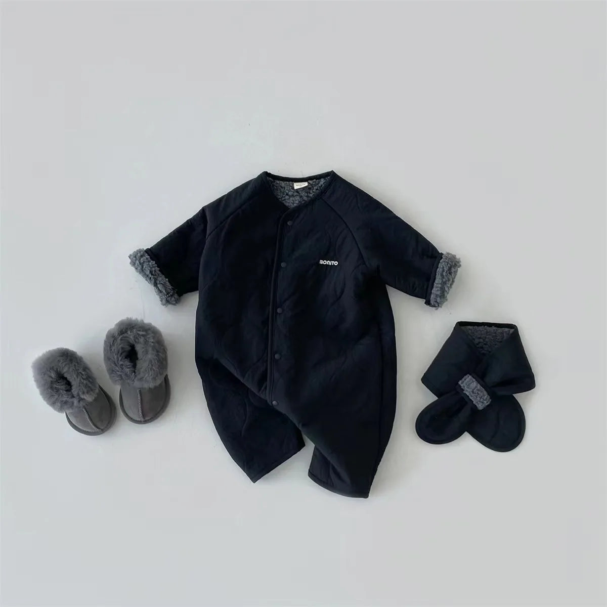 2025 Winter New Baby Plus Velvet Thick Warm Romper + Scarf Newborn Infant Boy Girl Long Sleeve Lamb Fleece Warm Jumpsuit 0-24M