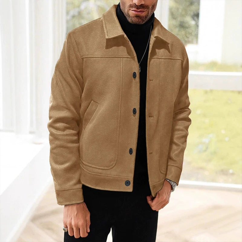 Luxury Businees Male Woolen Jackets Fashion Lapel Button-down Solid Color Long Sleeve Coats Trendy High Quality Outerwears S-2XL