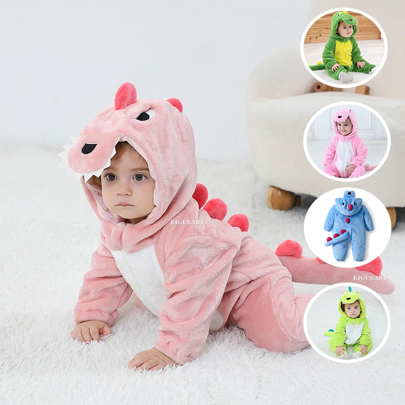 Halloween Baby Rompers Kigurumis Lovely Dinosaur Cartoon Pajamas Clothes Infant Boys Girls Baby Onesie Romper Newborn Hooded