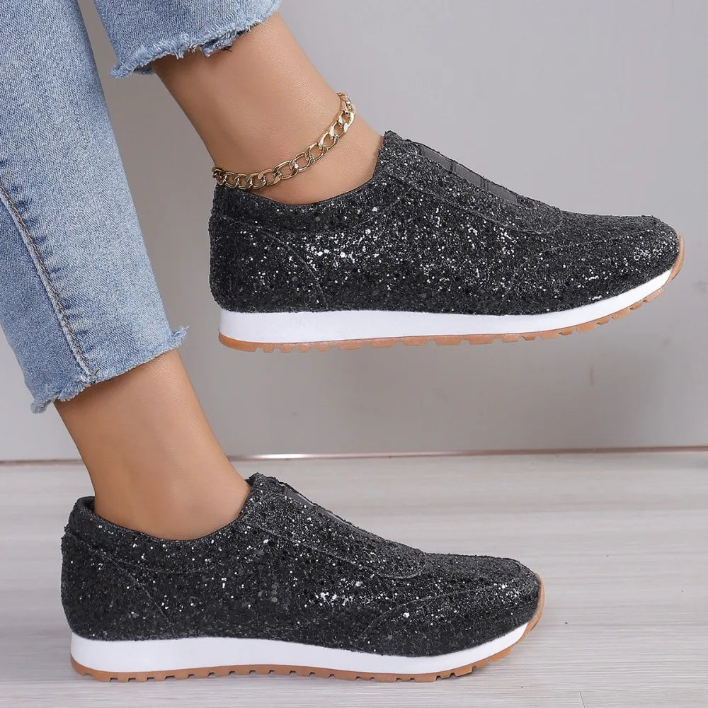2026 Autumn New Fashion Slip-on Low-heeled Women's Sneakers Gold Silver Sport Shoes Ladies Outdoor Casual Walking Shoes