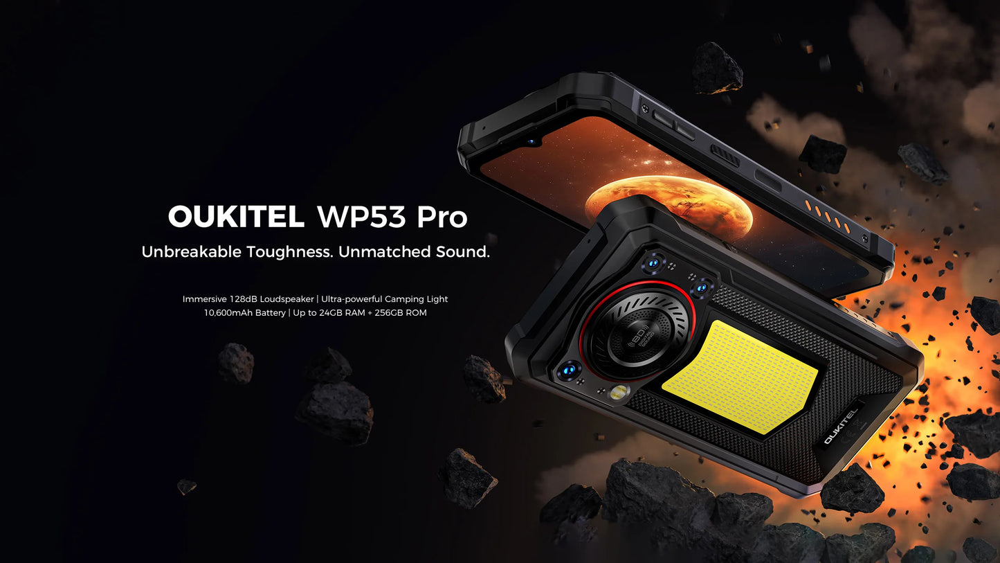 OUKITEL WP53 PRO 4G Rugged Smartphone Android15 6.52 Inch 24GB RAM+256GB ROM Mobile Phone 11000mAh 50MP 18W Cell Phones NFC