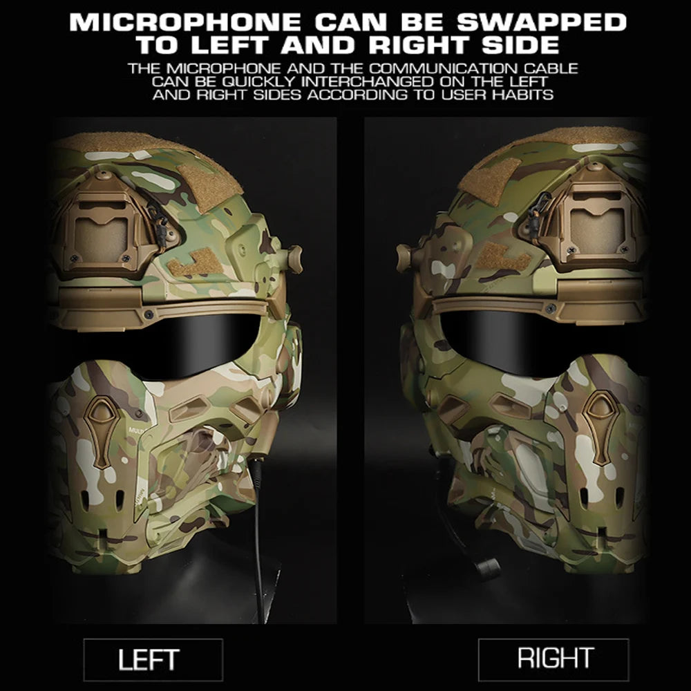 Militar Helmet FAST Helmet Built-in Communication Headset Anti-fog Fan W-Ronin Assault Helmet Detachable Mask Replacement Lens