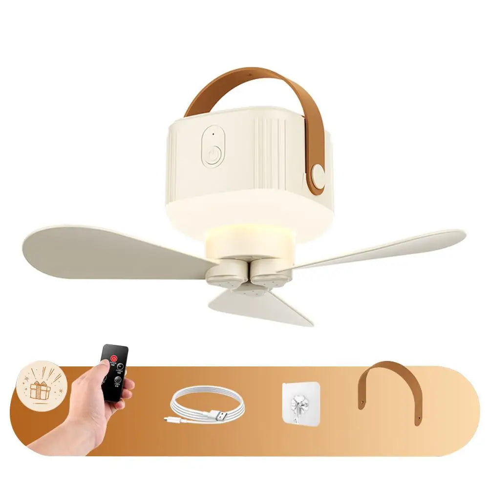 Portable Ceiling Fans Outdoor Camping Fan Tent Ventilator Cooler Rechargeable Electric Fan Remote Control LED Lighting