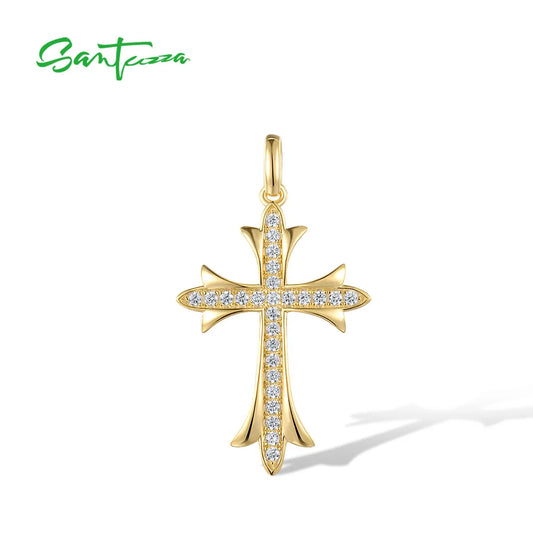 SANTUZZA Authentic 925 Sterling Silver Pendant For Women Sparkling White Cubic Zirconia Elegant Cross Wedding Gift Fine Jewelry