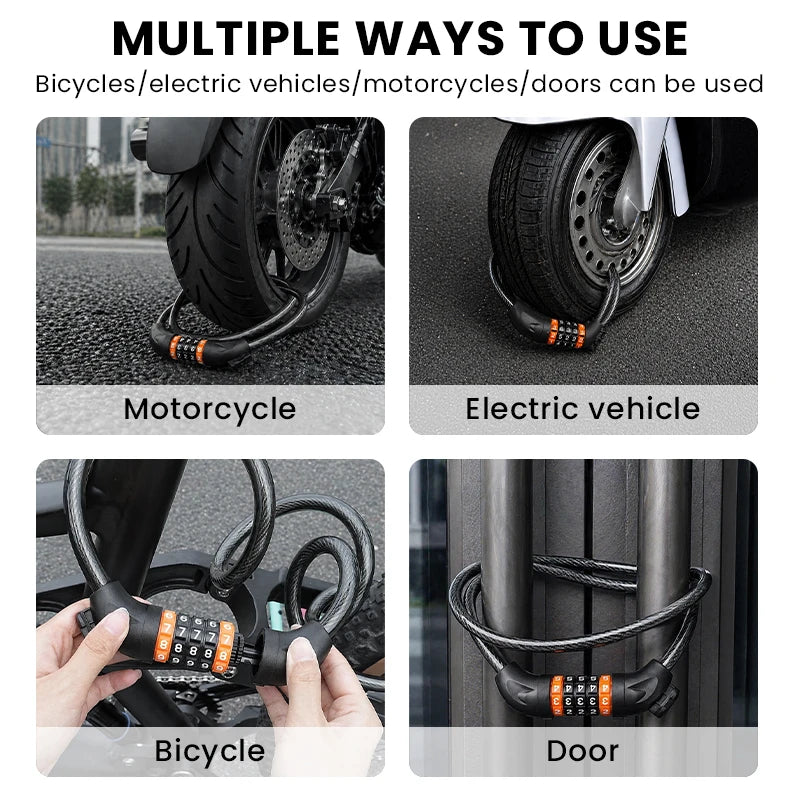 BUCKLOS 5 Digit Anti-theft Bike Password Lock Bicycle Cable Lock Steel Cable Motorcycles Locks 1.2M Zinc Alloy E-Bike Locks