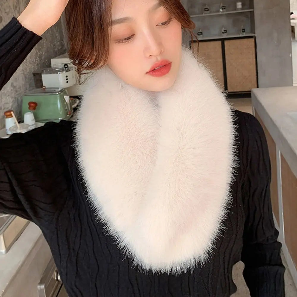 Women Hair Collar Winter Female Fur Scarf Solid Color Shawl Imitation Fur Scarf Artificial Wool Bib
