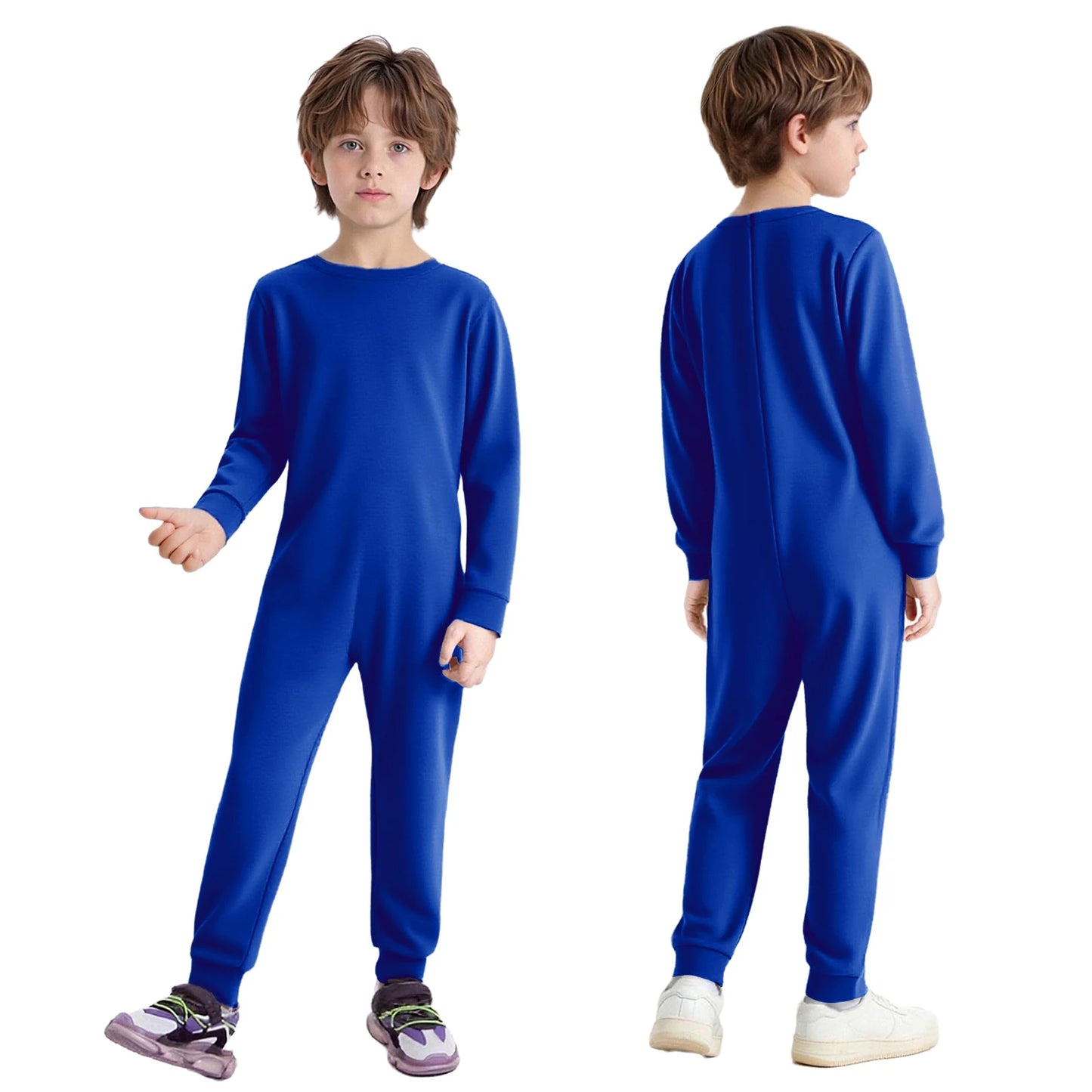 Children Special Needs Adaptive Clothing Solid Color Long Sleeve Zipper Back Jumpsuit Cotton Rompers Workout Sports Bodysuit