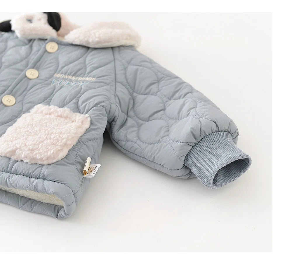 2025 Winter New Baby Warm Clothes Set Boys Girls Cute Lapel Padded Jacket + Pants 2pcs Suit Plus Velvet Thick Infant Outfits