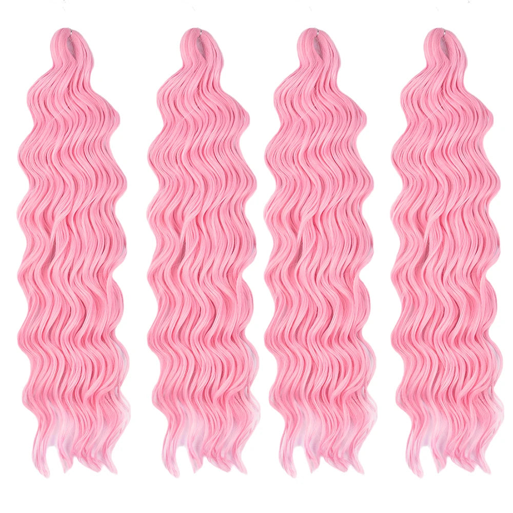 Anna Curl Synthetic Braiding Hair Loose Deep Wave 24 Inch Crochet Hair Extensions Water Wave Twist Pink Color Hair for Women