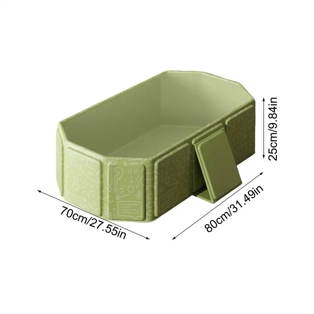 Foldable Bathtub for Kids Toddler Bath Tub with Drain Plug Foldable Baby Shower Tub with 5 Balls and 2 Ducks Green White