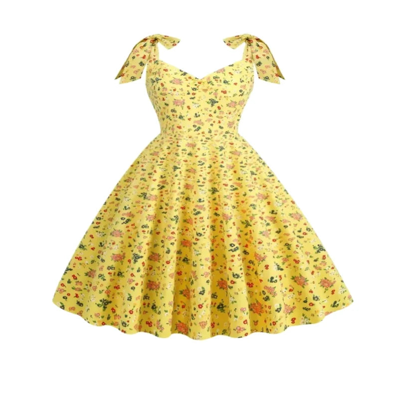 2024 New Fashion Women Summer Dress Retro 50s 60s Robe Femme Rockabilly Pinup Party Vestidos Casual Elegant Floral Office Dress