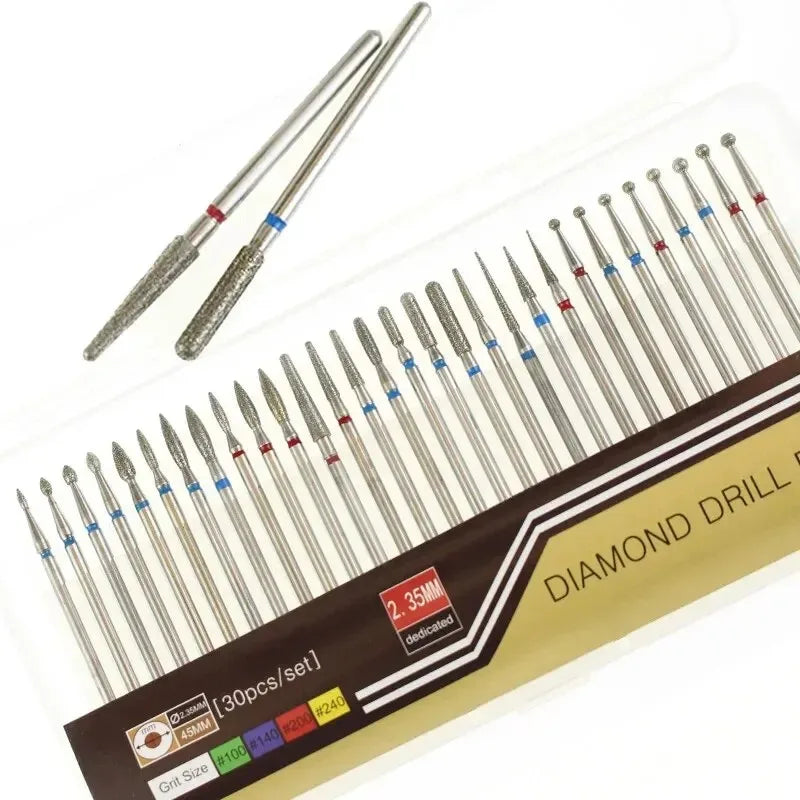 30pcs/Set Diamond Burrs Nail Dill Bit Milling Cutter for Manicure Grinding Bits Nail Art Tools Accessories